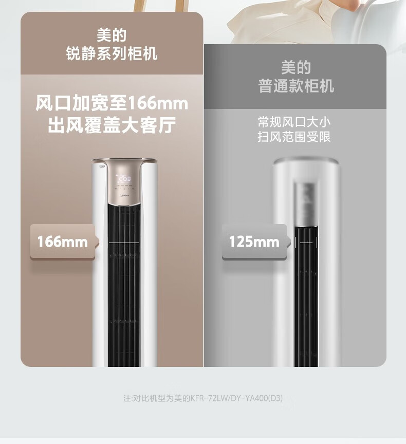 Midea 2匹/3匹 新一级能效 变频冷暖智能控温 高温除菌 客厅圆柜式空调立式柜机 锐静 KFR-72LW/N8VHC1