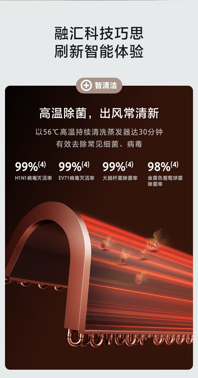 Midea 2匹/3匹 新一级能效 变频冷暖智能控温 高温除菌 客厅圆柜式空调立式柜机 锐静 KFR-72LW/N8VHC1