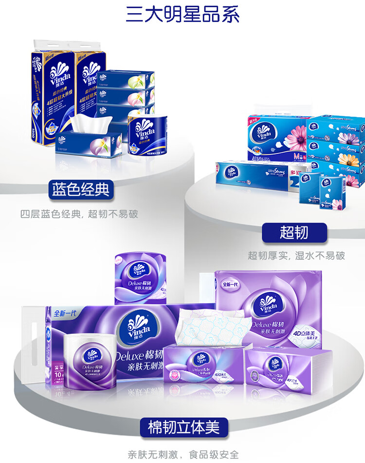 维达（Vinda） 抽纸细韧3层100抽 软抽面巾纸 卫生纸巾 家用整箱 24包装 V2607