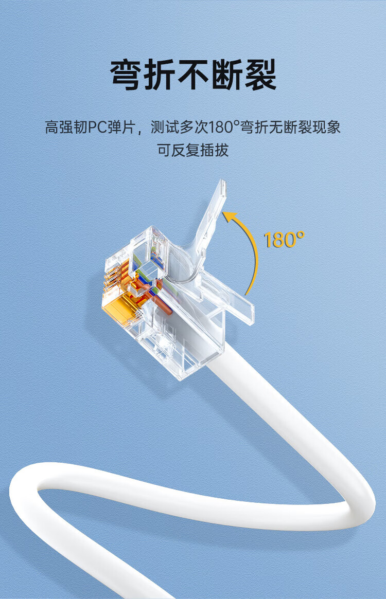 SAMZHE 山泽电话线2芯多股6P2C座机跳线语音连接线延长线带电话水晶头成品线15米DH-2015L