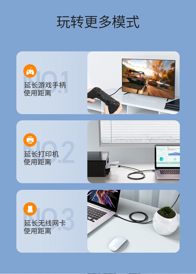 SAMZHE 山泽USB延长公对母线公对公高速传输键盘打印机充电器加长数据线USB2.0公对公1.5米SD-15A
