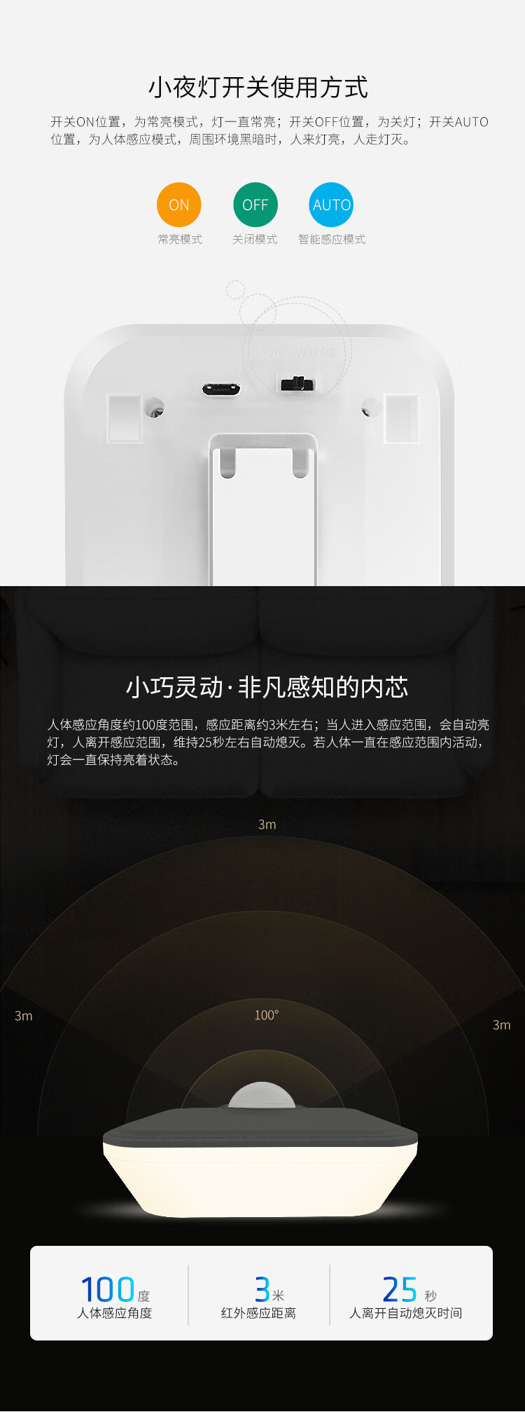 Midea小夜灯儿童书房寝室宿舍过道走廊起夜灯卧室伴睡眠氛围床头灯 机械普通（插电款）MTD0.4-M/K-04
