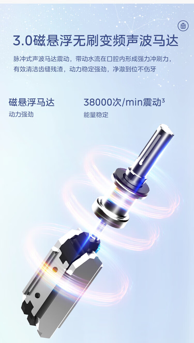Midea电动牙刷成人 声波震动 180天长续航 智能换区提醒 软毛刷头*2 M1天幕黑
