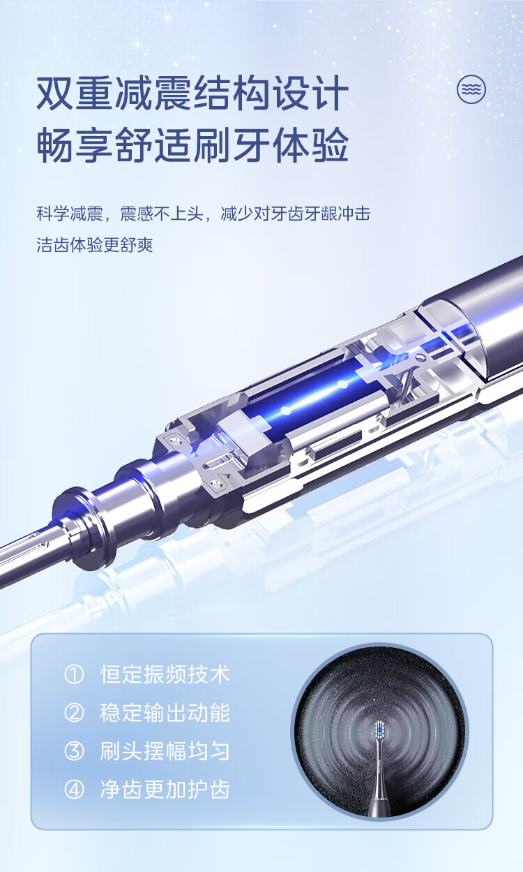 Midea电动牙刷成人 声波震动 180天长续航 智能换区提醒 软毛刷头*2 M1天幕黑