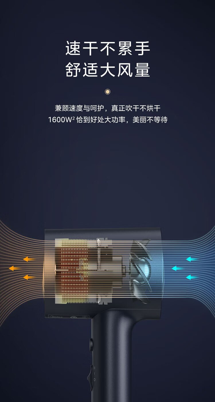 Midea千万负离子电吹风 大功率 家用速干柔顺护发吹风筒 电吹风机 节日礼物 MB-AJ0503星夜蓝