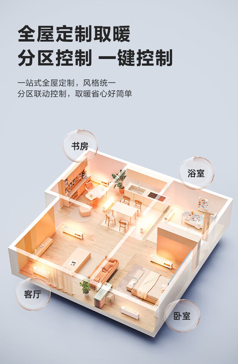 Midea“积木式可拆分”1.33米石墨烯取暖器 电暖器 电暖气片家用浴室取暖器HDW22PDA