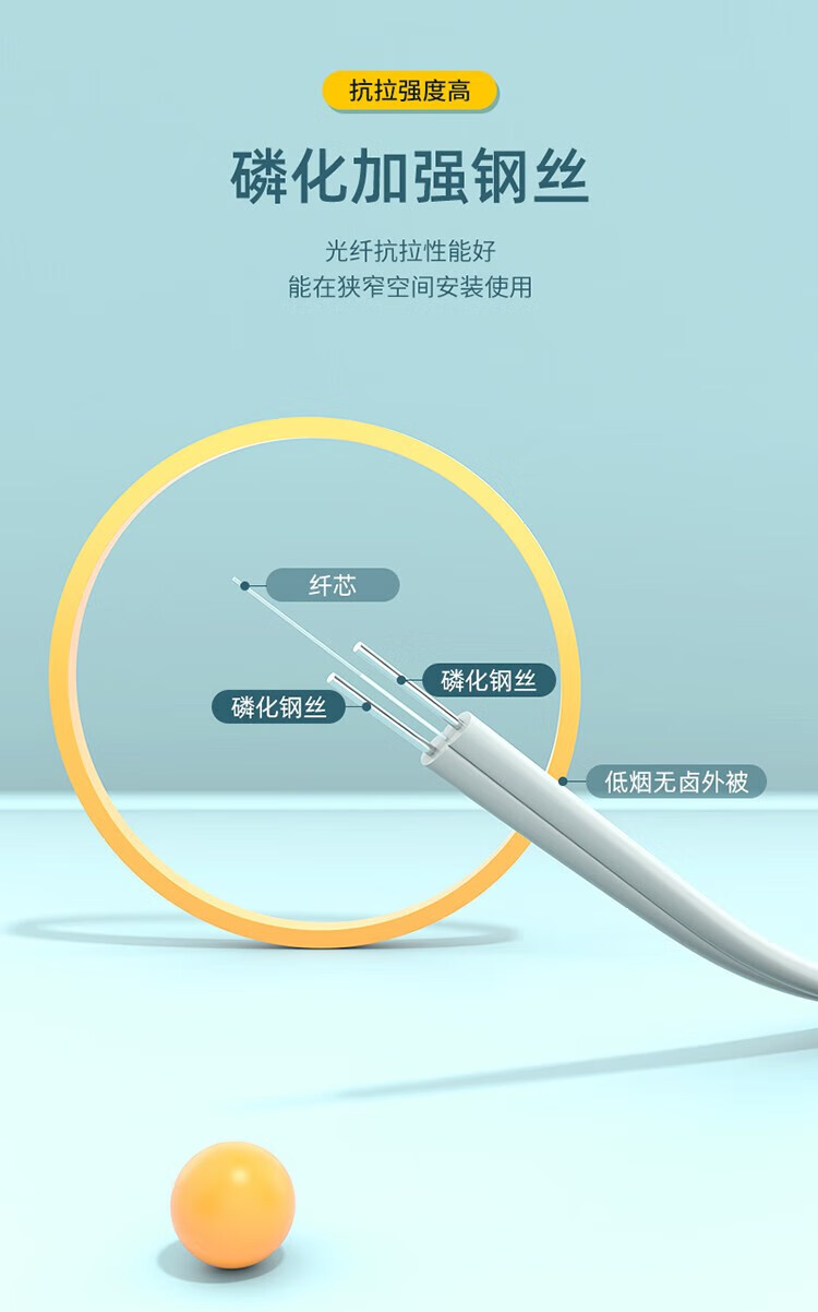 SAMZHE 山泽电信级皮线光纤室内单模单芯光纤入户线平方国标电源线RVV2芯0.5平方RVV2X050-100