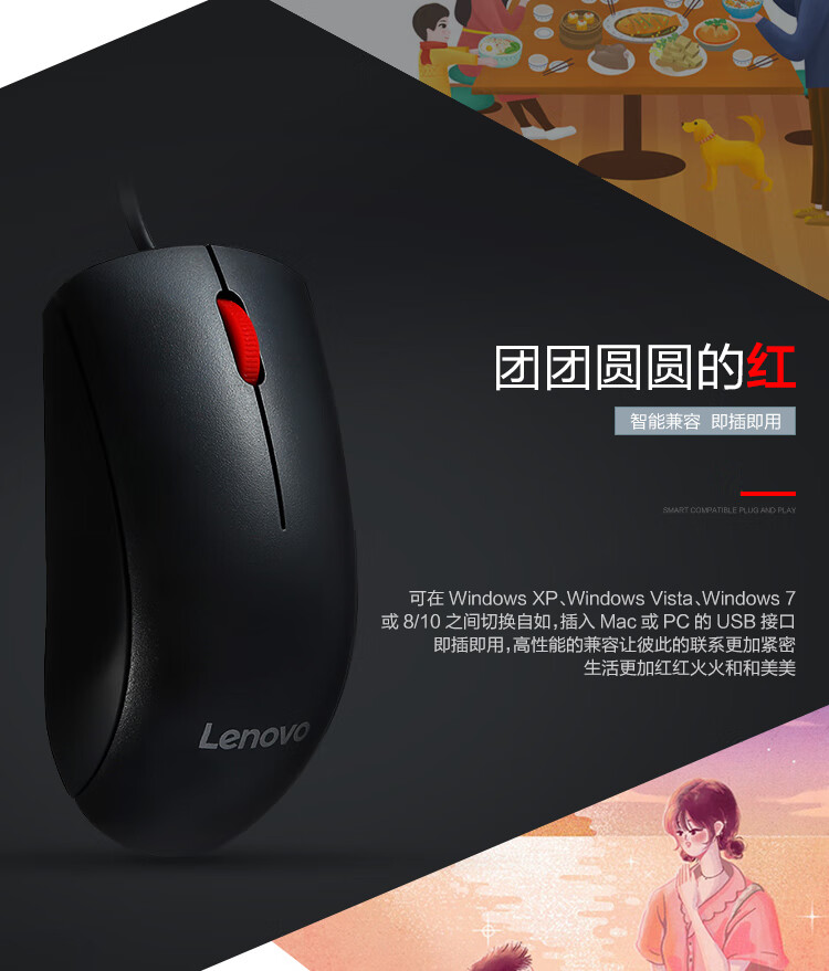 联想（Lenovo）有线鼠标 办公鼠标 联想大红点 有线鼠标 笔记本台式机鼠标 M120Pro
