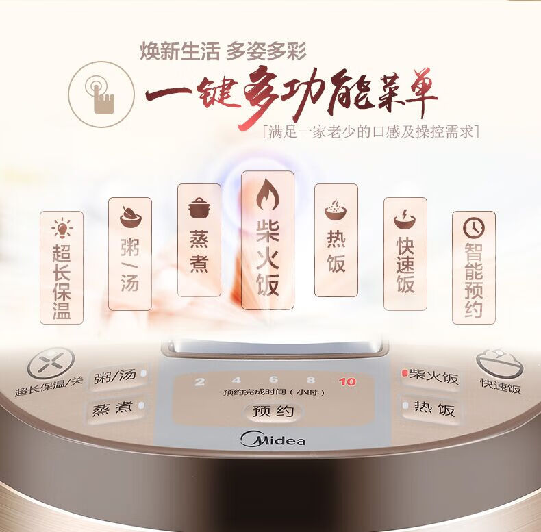 美的（Midea）电饭煲 4L 家用多功能智能迷你电饭锅 巧克力色 MB-WFD4016