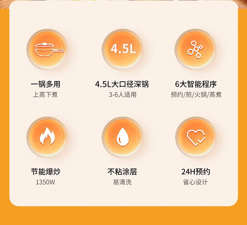 长虹（CHANGHONG）电炒锅 4.5L容量 29CM超大直径 24小时预约 DCG-45M1
