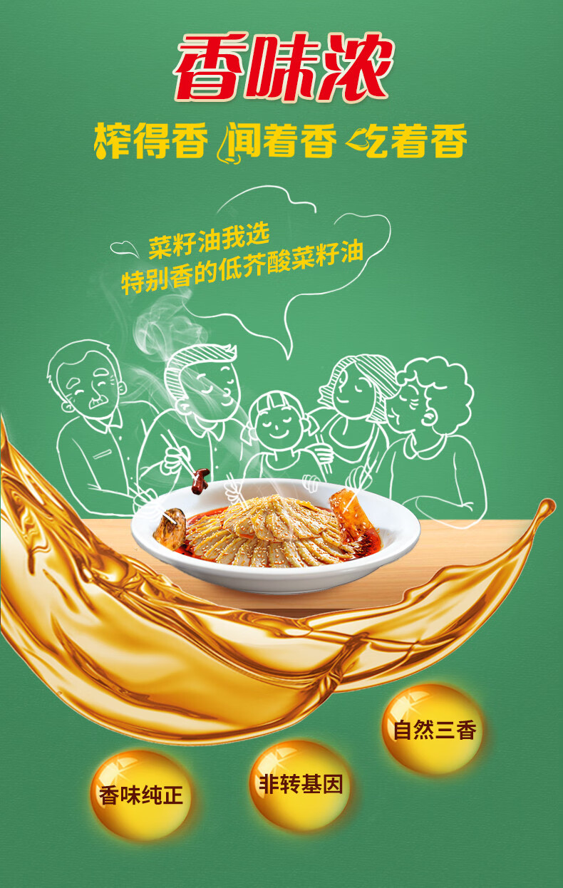 鲁花 食用油 低芥酸特香菜籽油5L