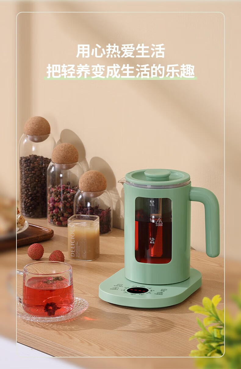 利仁（Liven）养生壶煮茶器煮茶壶智能电水壶烧水壶电热水壶迷你玻璃花茶壶黑茶LPYH-D1528 绿色