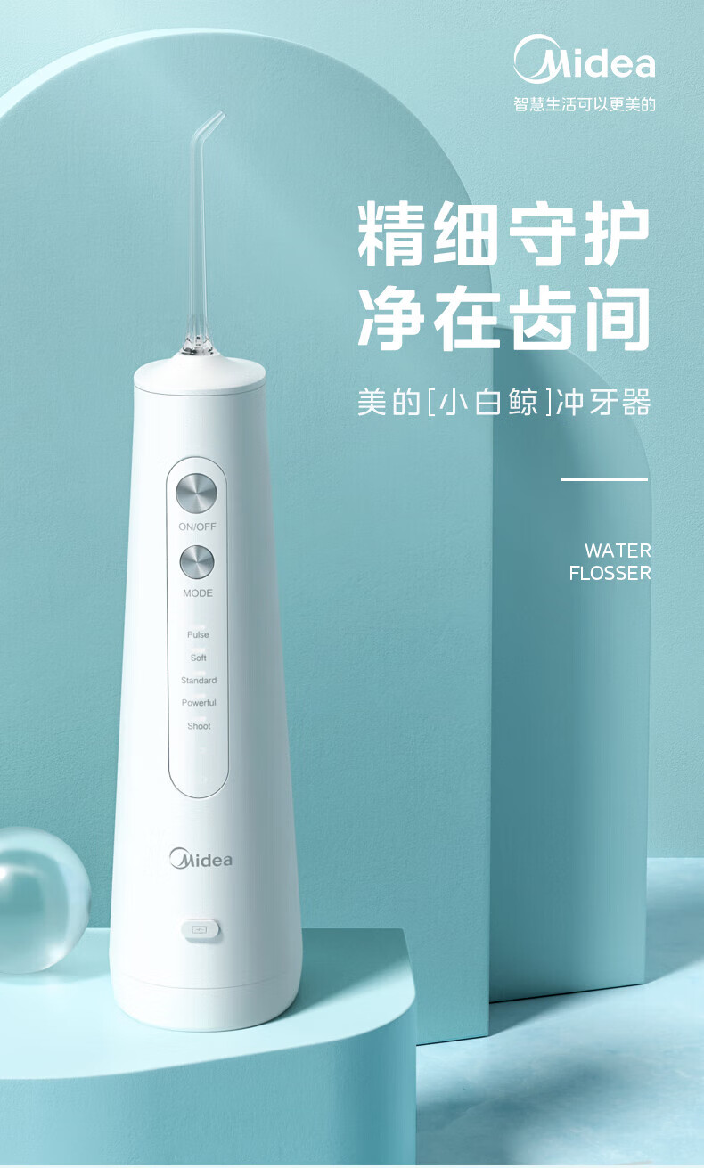 Midea冲牙器水牙线洁牙器洗牙神器口腔冲洗器喷嘴成天家用洗牙器小白鲸生日礼物 MC-BJ0201