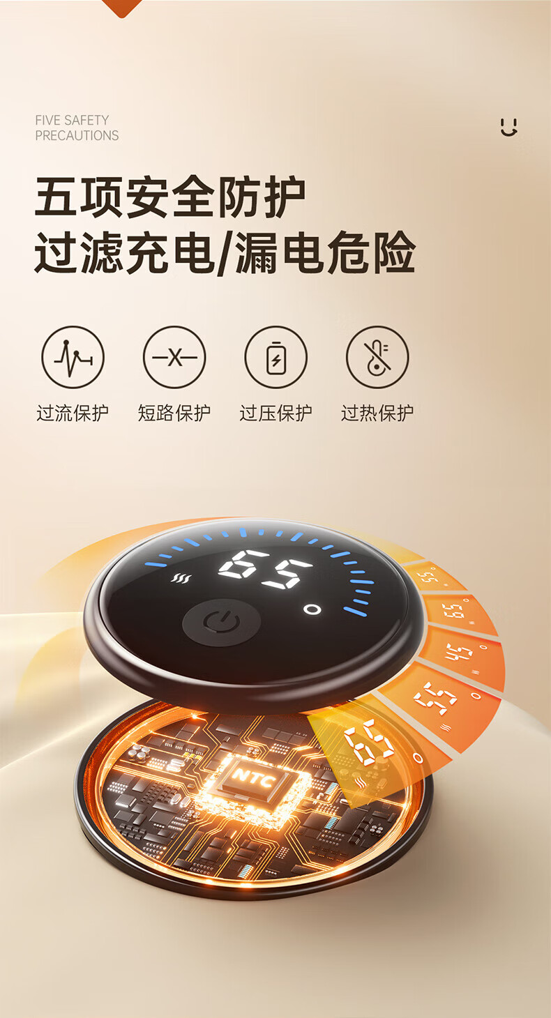 几素暖手袋无水热水袋充电式石墨烯发热暖水袋安全防爆电暖宝迷你女 米色 HW07