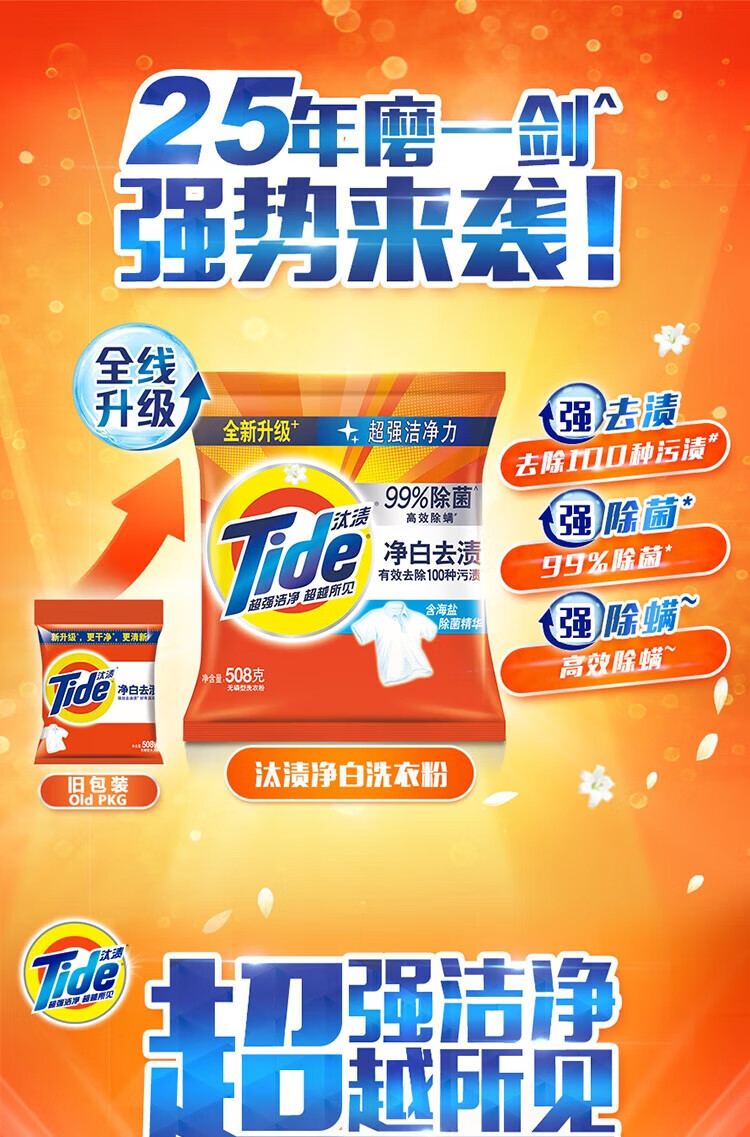 汰渍 净白去渍强效去油污除菌香味持久洗衣粉508g 2袋