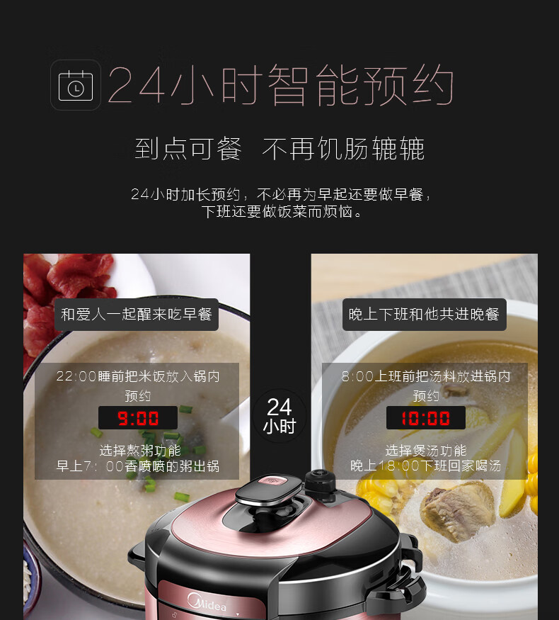 美的（Midea）电压力锅 高压锅 家用5L大容量多功能智能压力锅电饭煲 高压电饭锅 双胆5L-YL50Simple101
