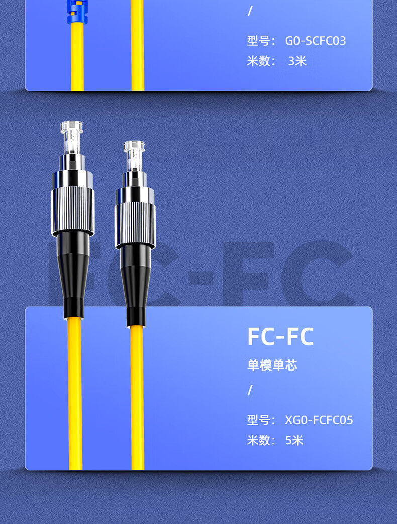 SAMZHE 山泽Φ2.0光纤跳线 FC-FC单模单芯5米XG0-FCFC05