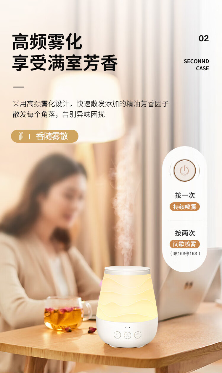 Midea加湿器夜光灯便携式雾化香薰灯氛围照明节日创意礼品 美悠W703（不含香薰）MTD3.8-M/K-04