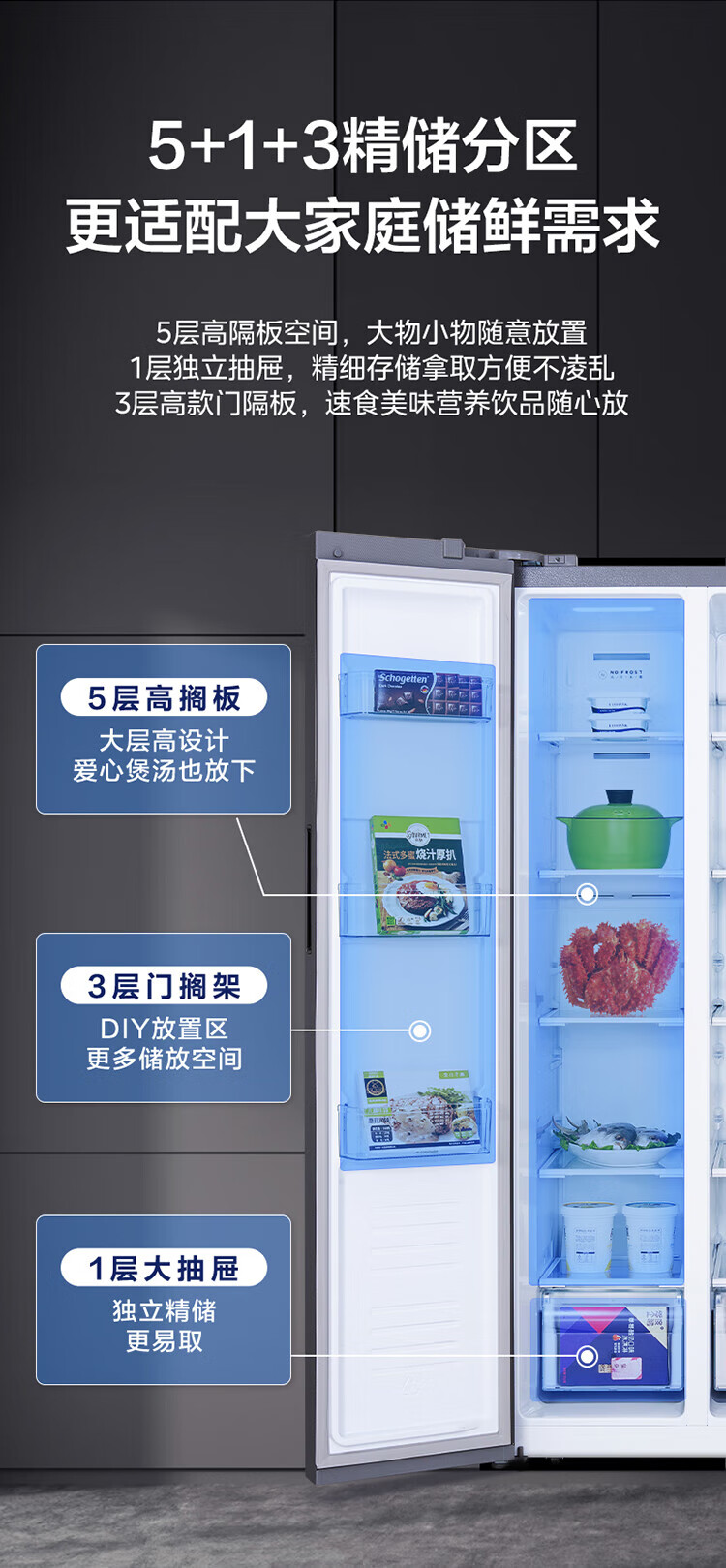 美的（Midea）606升一级能效双变频对开双开门家用电冰箱超薄大容量净味风冷无霜BCD-606WKPZM(E)