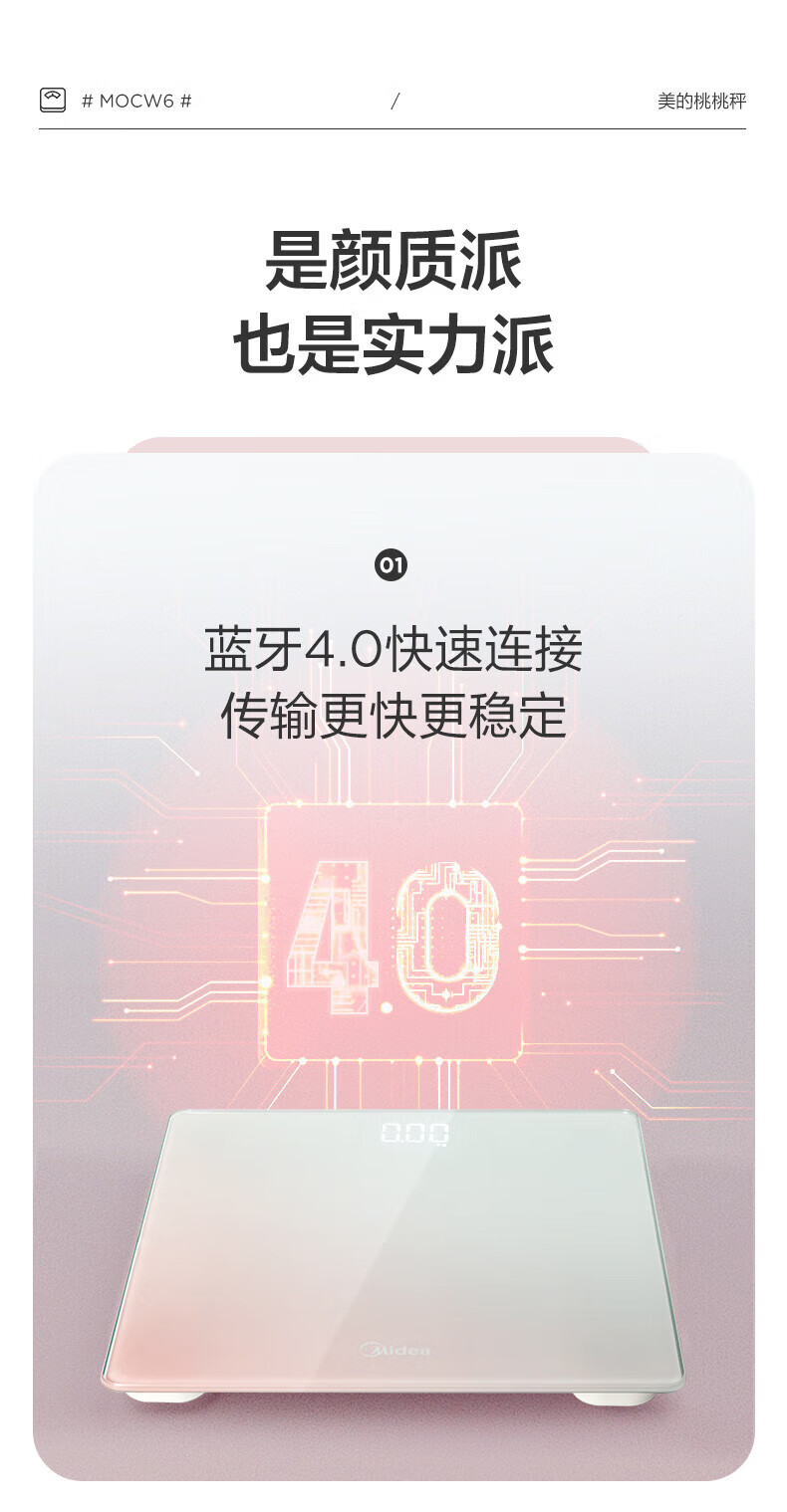 Midea体重秤电池家用健康电子秤 智能体重秤 Led显示健身运动耐用减重提醒 MO-CW5（电池秤）