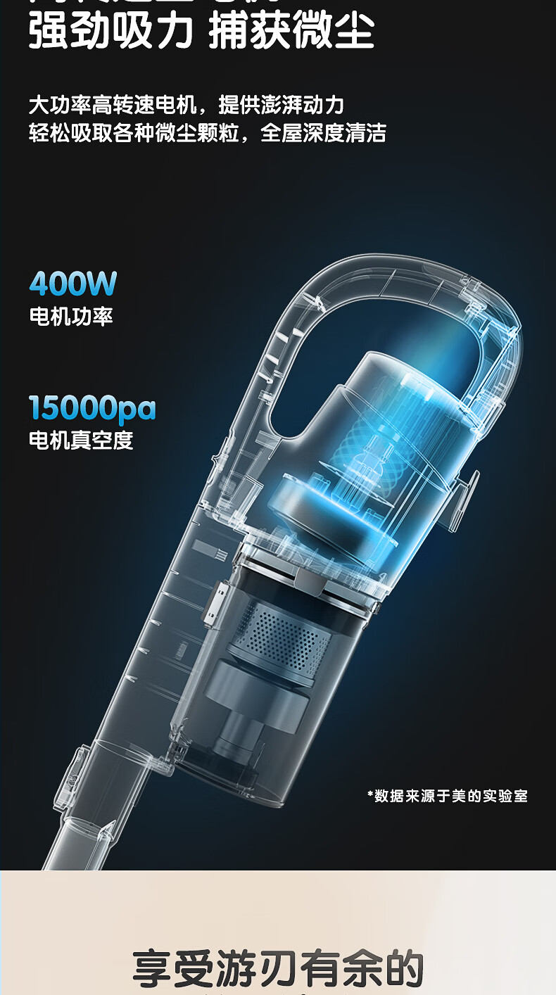 Midea吸尘器 有线家用随手吸尘器 手持式大功率 强劲大吸力吸尘器D1-Lady 淡雅绿（升级款）