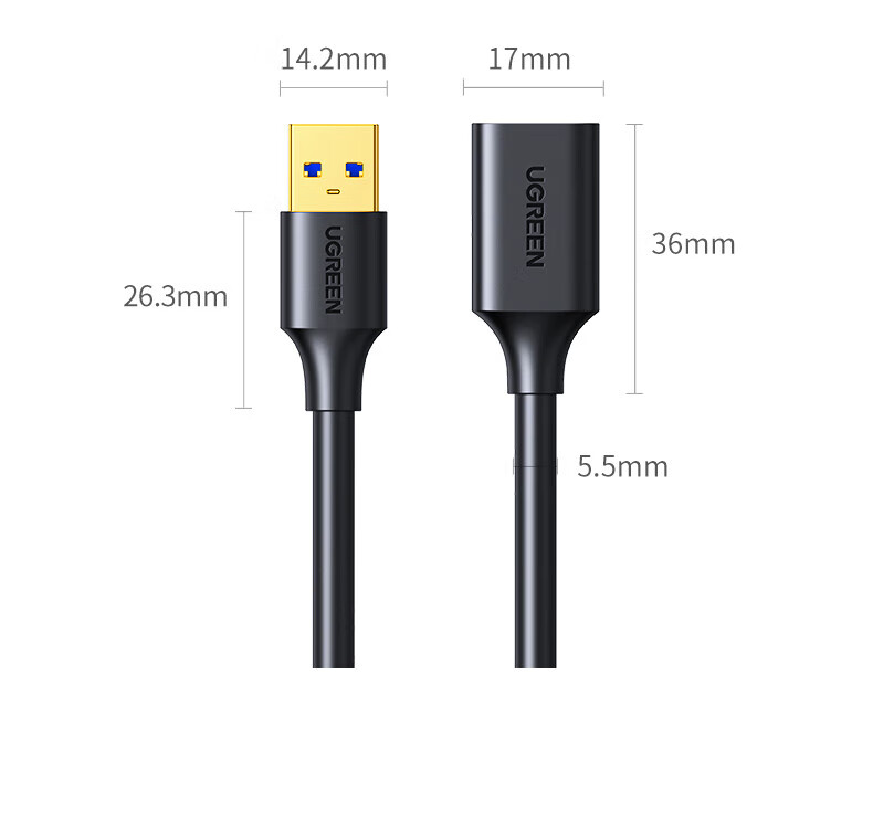 绿联（UGREEN）USB3.0延长线公对母 高速传输连接线 U盘键鼠打印机充电器加长线 2米 黑 10373