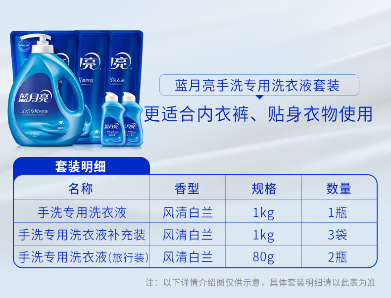 蓝月亮手洗专用洗衣液 套装：1kg瓶*1+1kg袋*3+80g旅行装*2