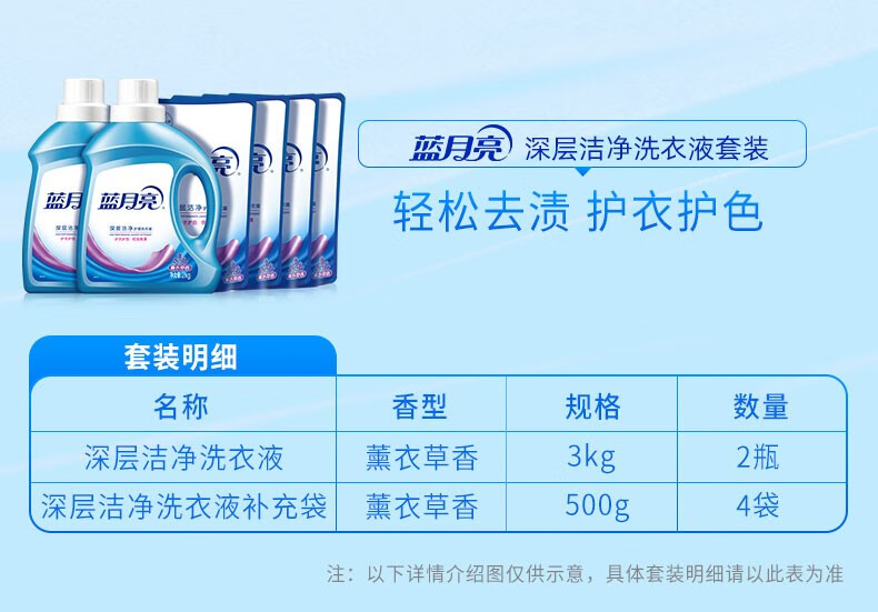 蓝月亮洗衣液洁净薰3kg*2+洁净薰袋500g*4