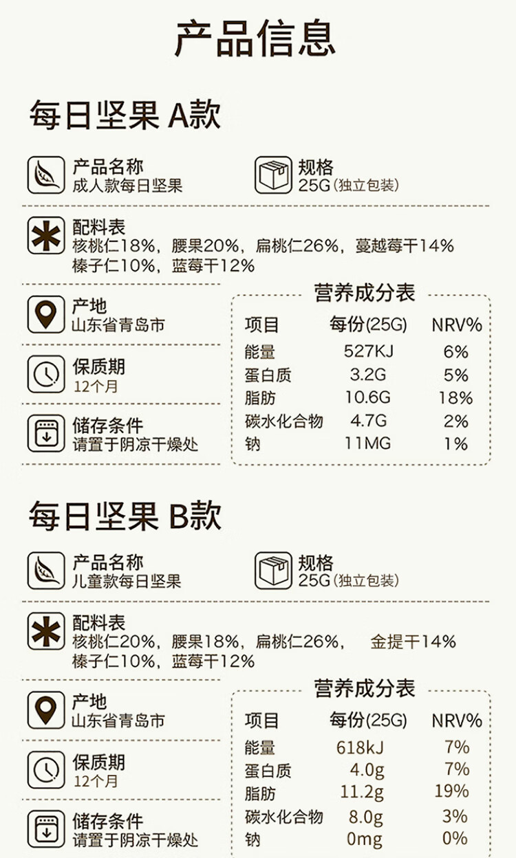沃隆 休闲零食 炒货办公室小吃 每日坚果B成人款750g 25g*30袋