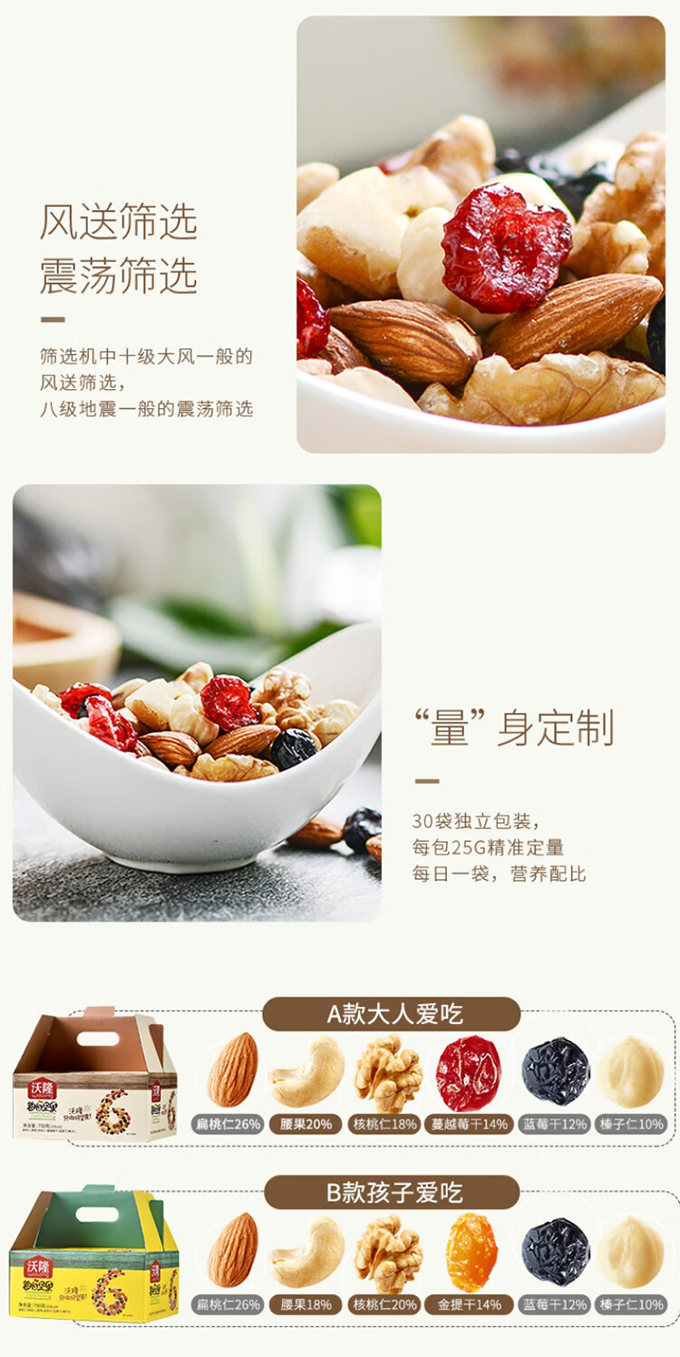 沃隆 休闲零食 炒货办公室小吃 每日坚果B成人款750g 25g*30袋