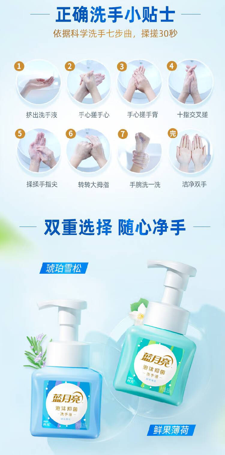 蓝月亮抑菌泡沫洗手液温和 255ml*2瓶 鲜果薄荷