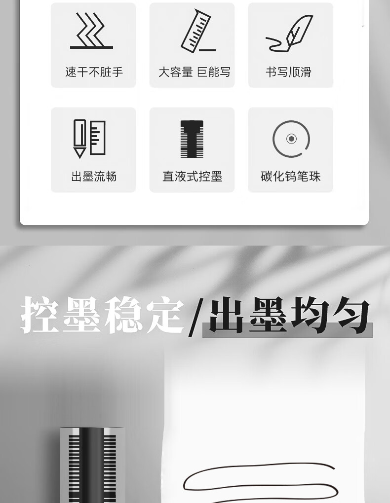 白雪(snowhite)直液笔0.5mm 速干中性笔 水笔签字笔巨能写全针管走珠笔学生考试 黑色 12支/盒T16