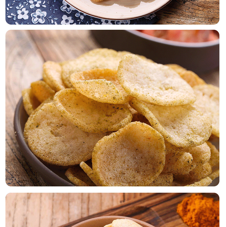 啪啪通（Papatonk）薯片膨化食品 网红休闲零食 原味1+冬阴功1+海苔1各一袋 40gX3袋