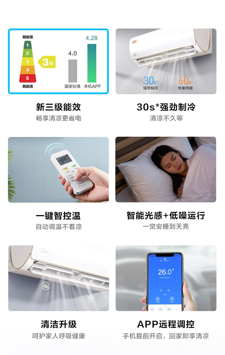 Midea智弧 新能效 变频冷暖 自清洁 智能家电 壁挂式空调挂机 极酷 【智弧大1匹】KFR-26GW/N8MJA3