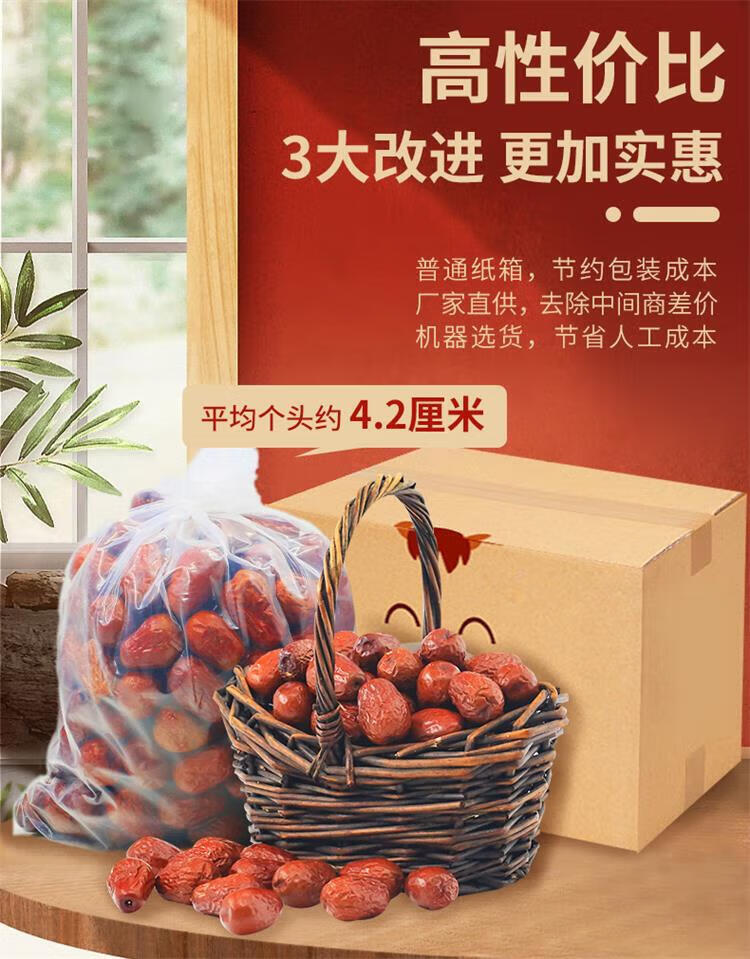 西域美农休闲食品 零食小吃 散装六星和田红枣2.5Kg