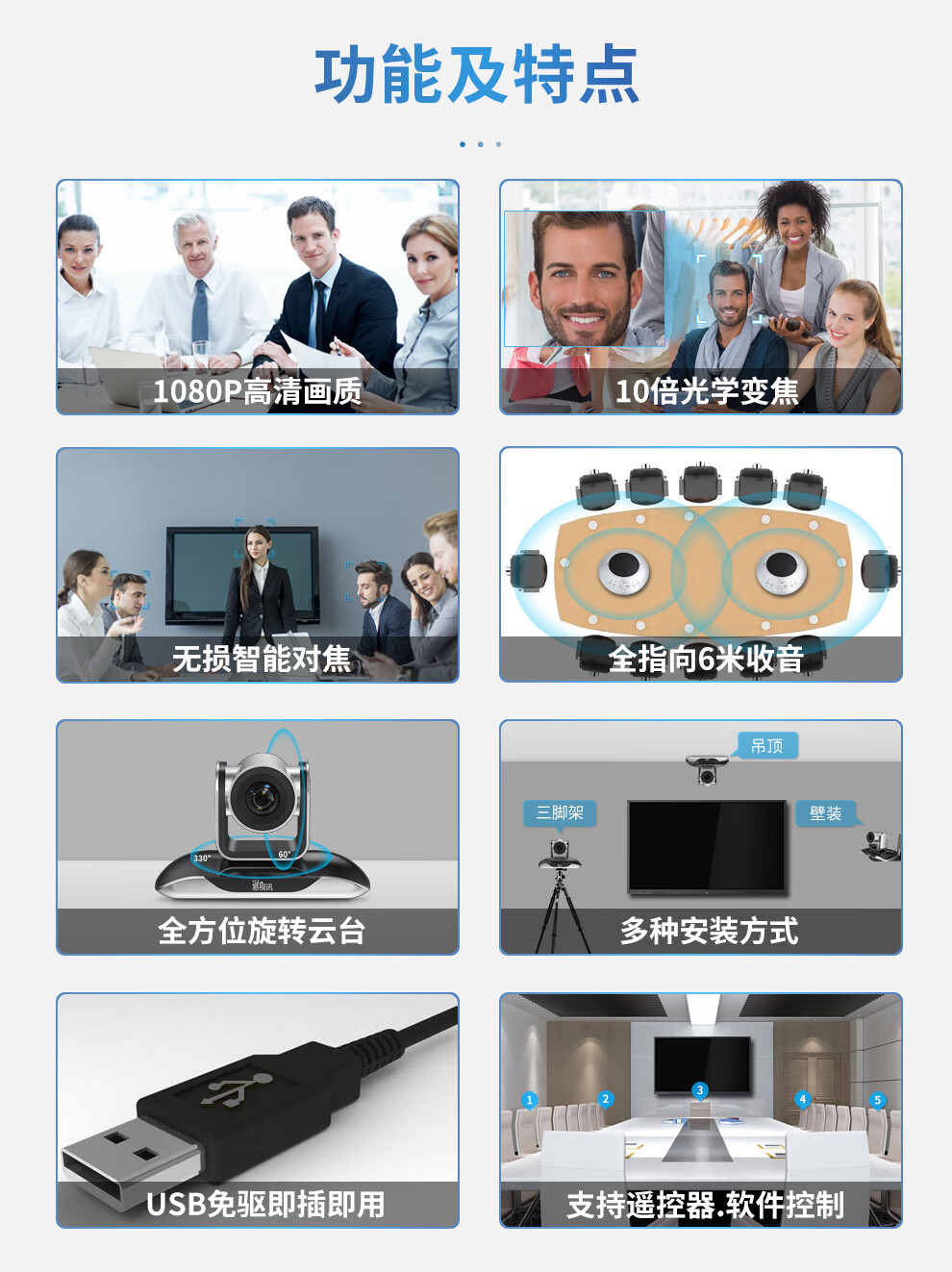 易视讯 大型视频会议室解决方案 适用于20-70㎡(无线全向麦克风+特写视频会议摄像头摄像机系统设备)YSX-A28
