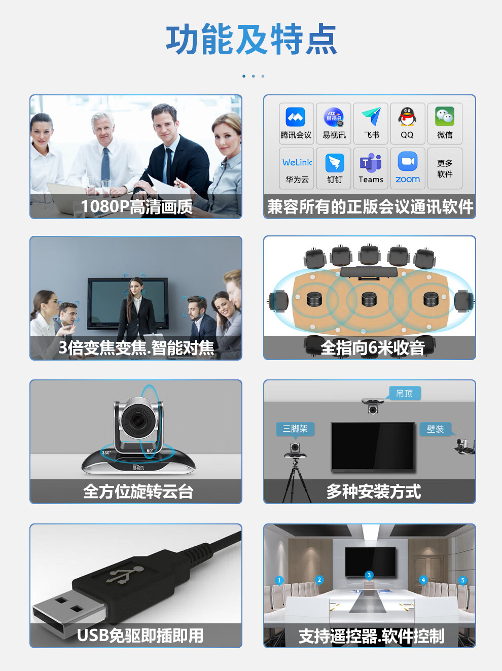 易视讯 中大型视频会议室解决方案 适用30-80㎡ (视频会议摄像头/无线级联全向麦克风系统套装机)YSX-C29