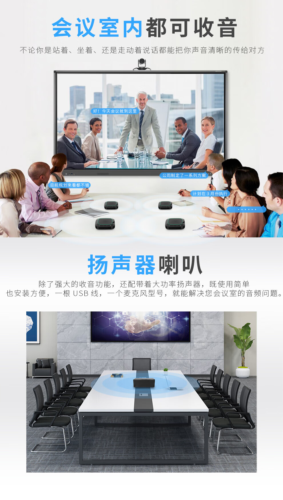 易视讯 适用20-80㎡视频会议无线级联一拖四全向麦克风系统YSX-NT960
