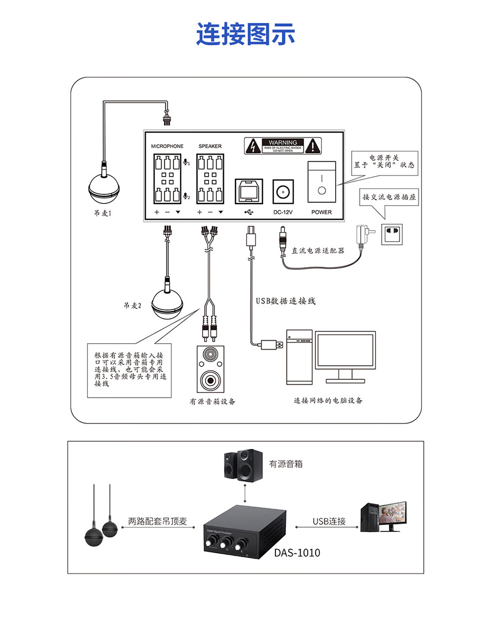 易视讯 悬挂式吊顶全向麦克风拾音器录播直播视频会议双师课堂吸顶麦克风YSX-DM02