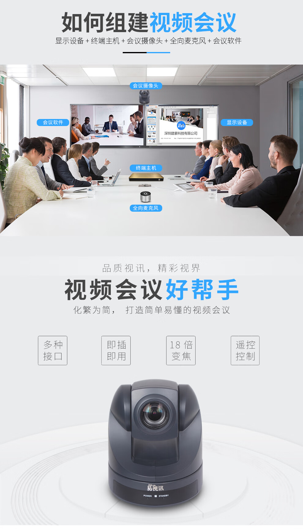 易视讯 18倍变焦视频会议摄像头/AV接口会议摄像头YSX-1800A
