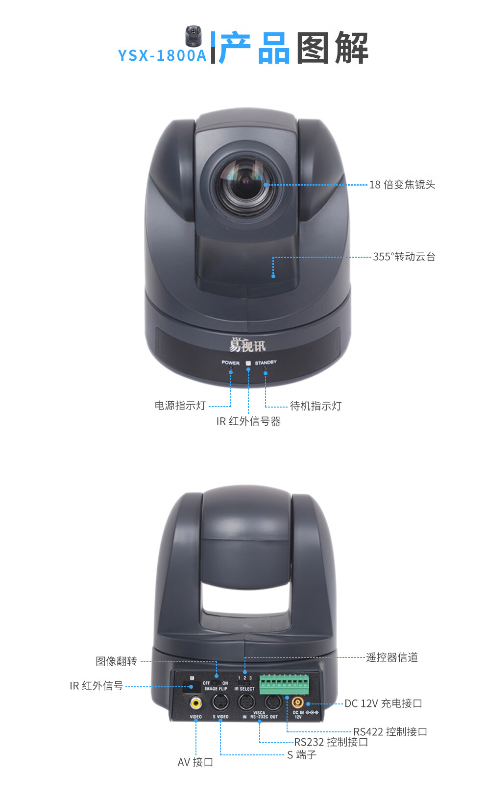 易视讯 18倍变焦视频会议摄像头/AV接口会议摄像头YSX-1800A