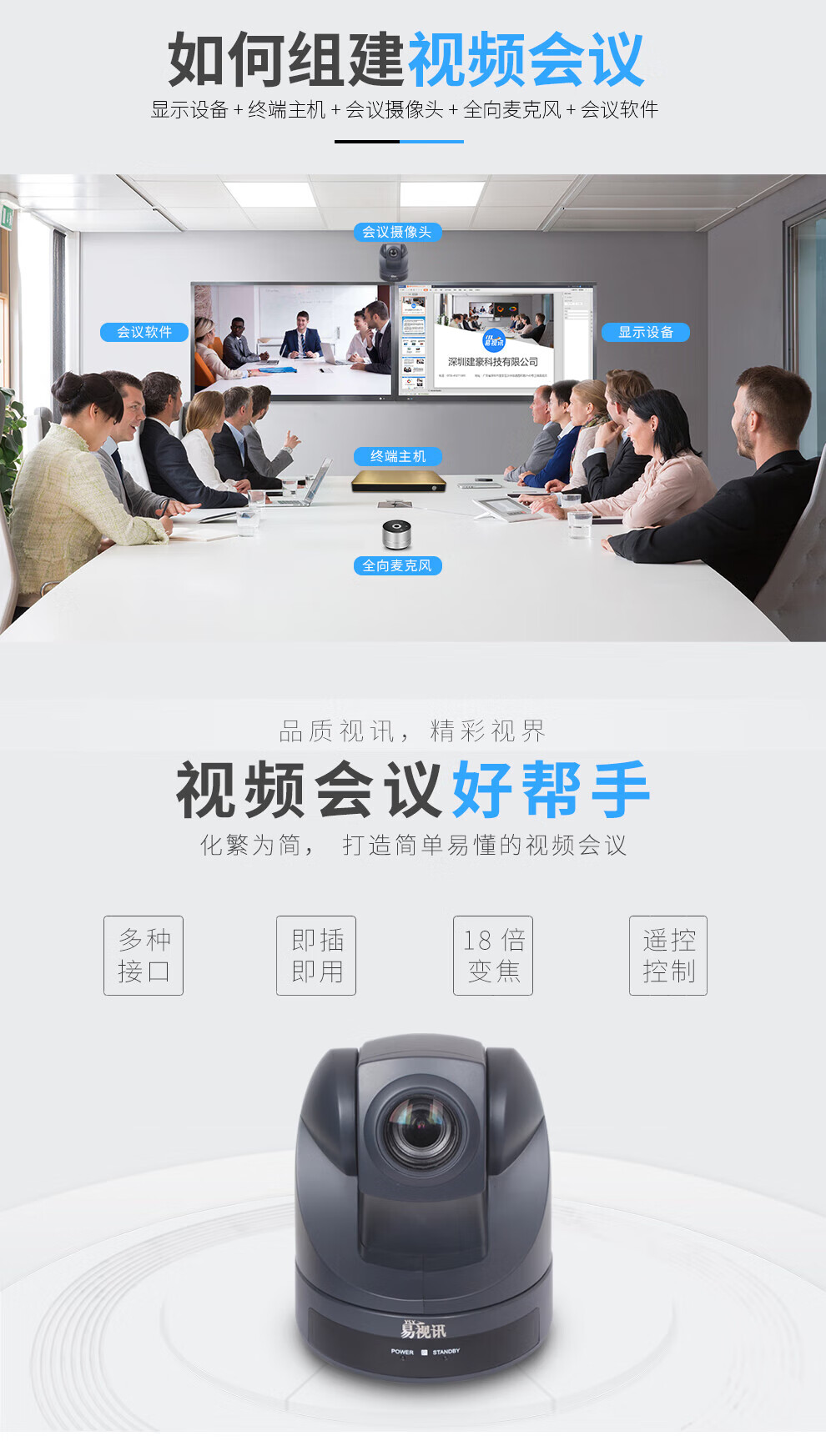 易视讯 18倍变焦视频会议摄像头/AV接口会议摄像头 YSX-1900A