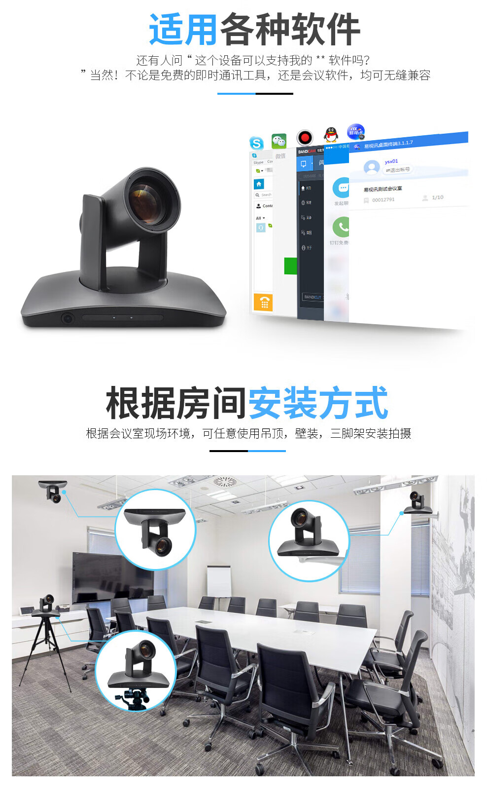 易视讯视频会议/12倍光学变焦1080P高品质成像清晰摄像头YSX-GT12HW