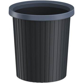 五月花条纹塑料压圈垃圾桶 办公大容量纸篓 黑色11L WYH-GB101