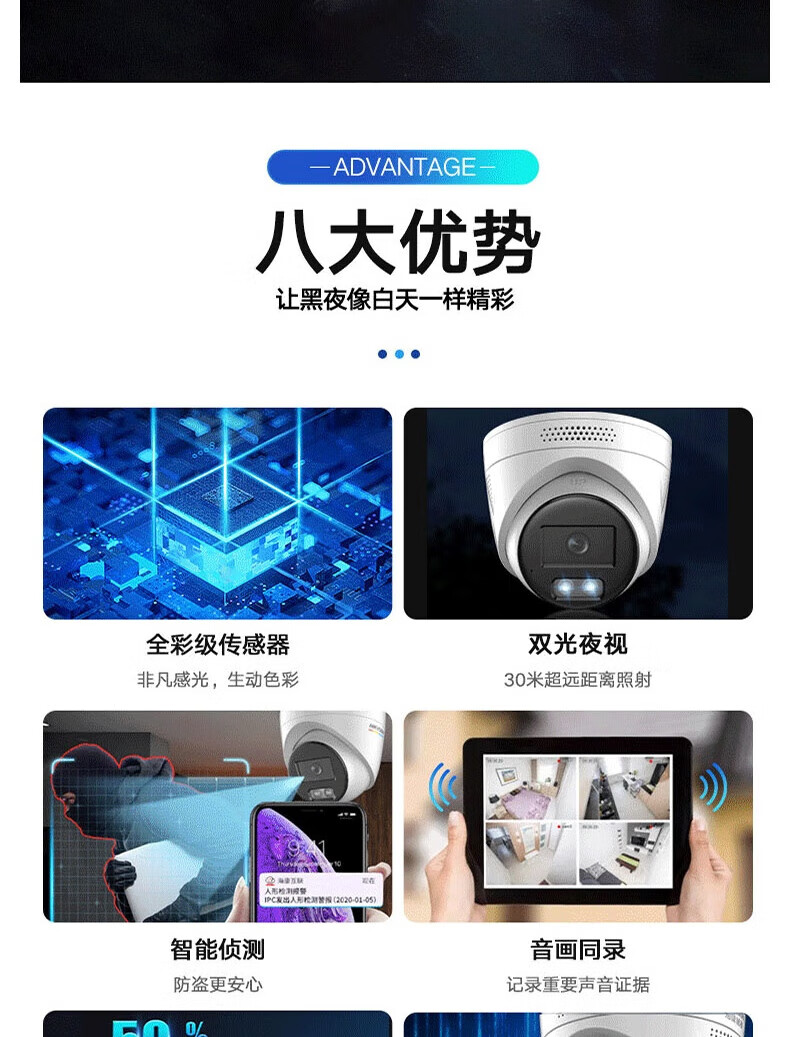 海康威视 HIKVISION  poe网络半球摄像机白光全彩夜视侦测联动声音报警 400万POE版DS-2CD3346WDA4-L 4m