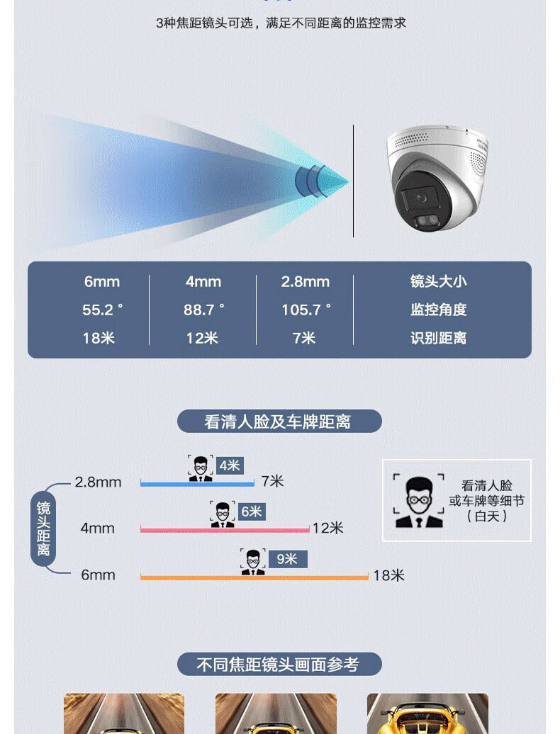 海康威视 HIKVISION  poe网络半球摄像机白光全彩夜视侦测联动声音报警 400万POE版DS-2CD3346WDA4-L 4m