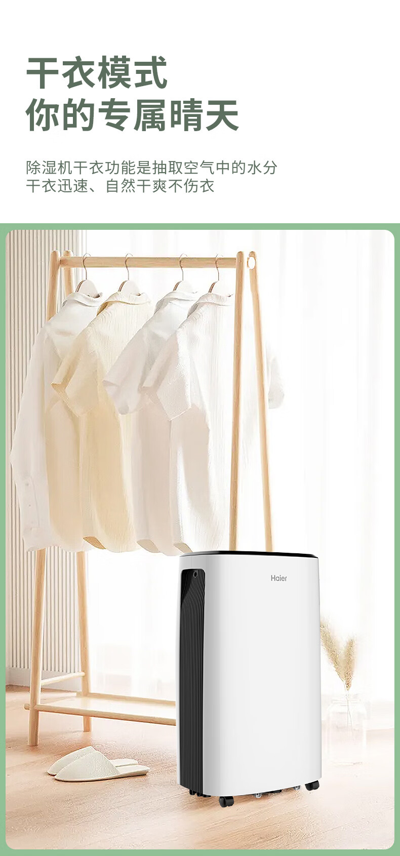 海尔（Haier）除湿机/抽湿机 除湿量22升/天 家用轻音 净化吸湿器地下室档案室干燥机 干衣机 DE22J