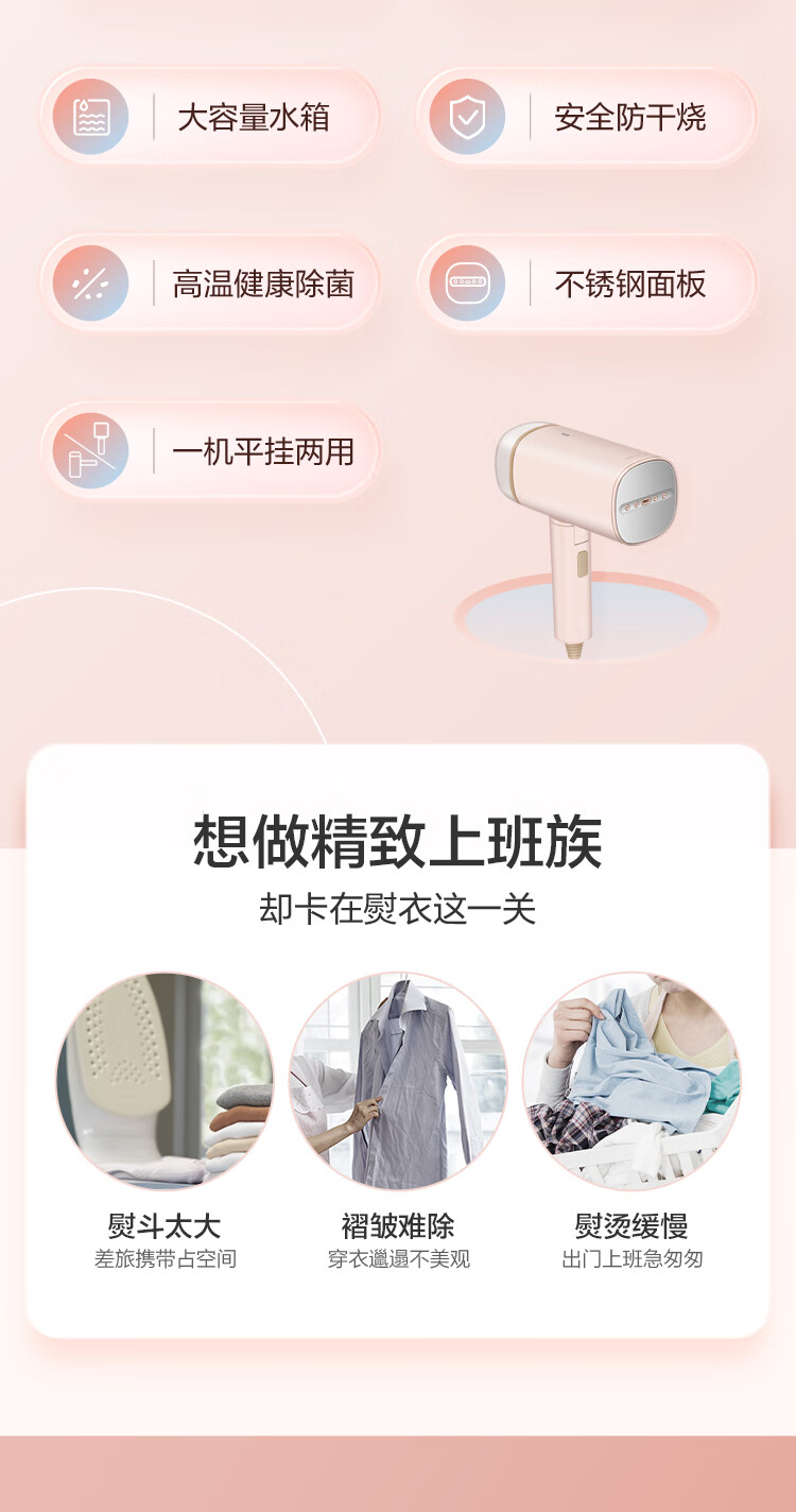 海尔（Haier）手持挂烫机家用蒸汽小型便携式折叠电熨斗学生宿舍熨衣服神器 珊瑚粉HY-GW2503