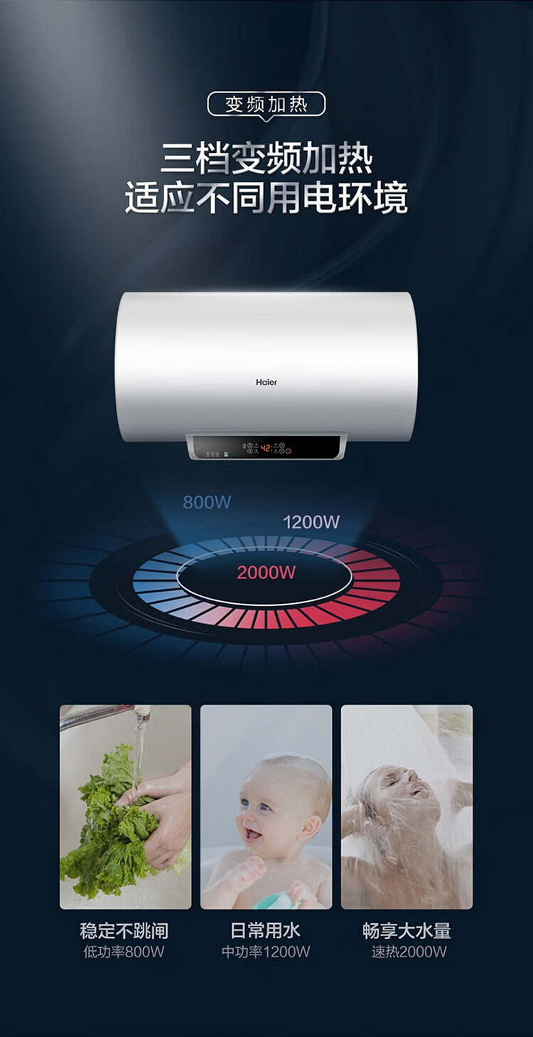 海尔（Haier）电热水器家用560升储水式小型 双管变频速热 节能保温 一级能效 EC6002-MR