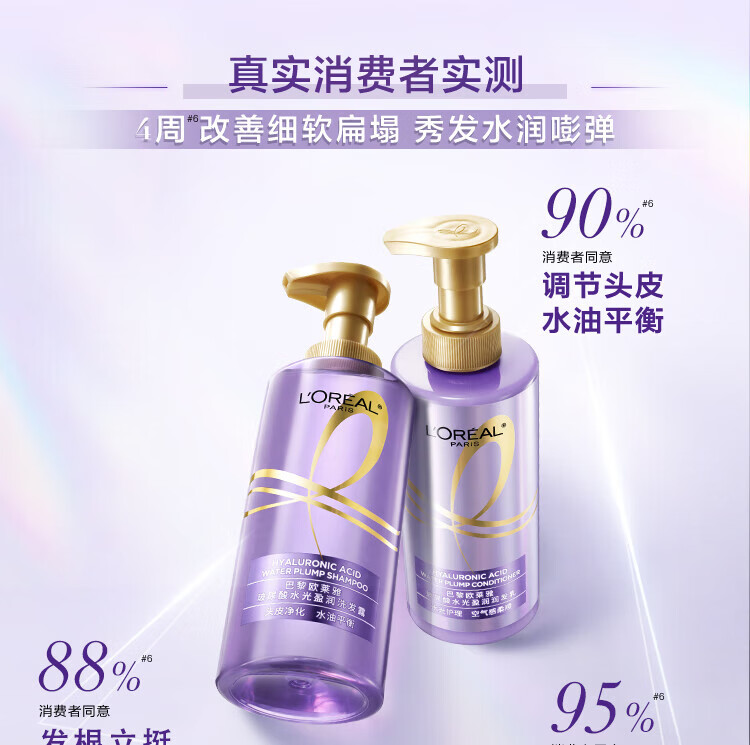 欧莱雅蓬松清爽无硅油 玻尿酸水光洗护组合（洗发露440ml+润发乳440ml）